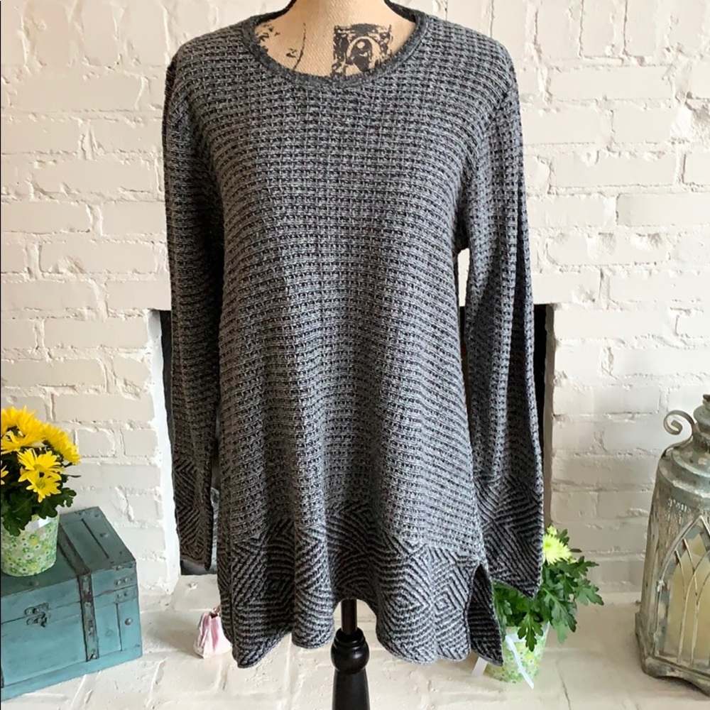 Gray marl waffle weave cotton sweater